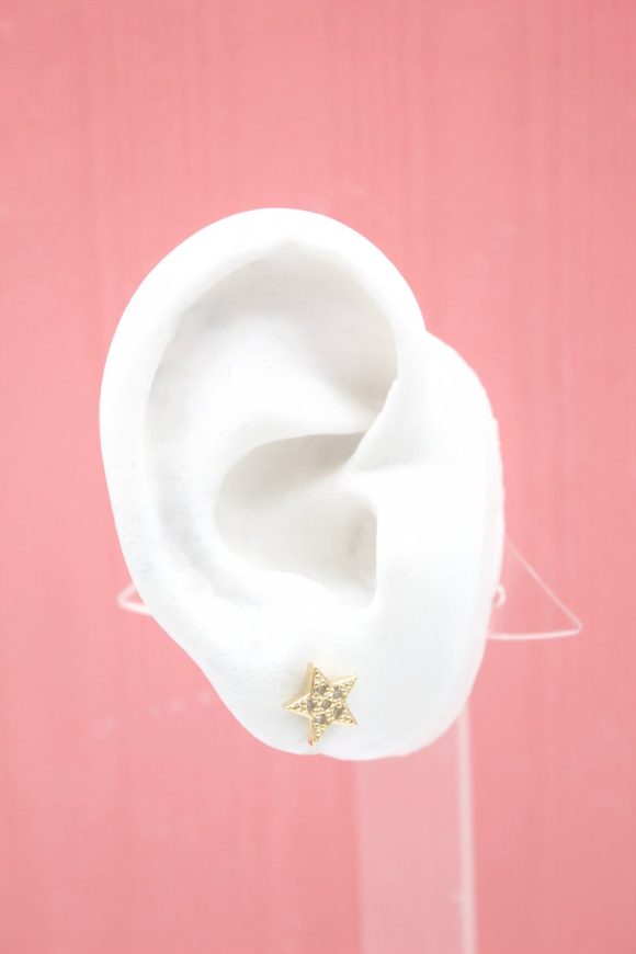 18K Gold Star Stud Earrings with CZ - Image 3
