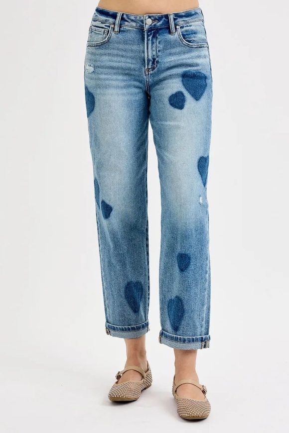 RISEN Mid-Rise Boyfriend Jeans – Heart Shade  Plus - Image 3